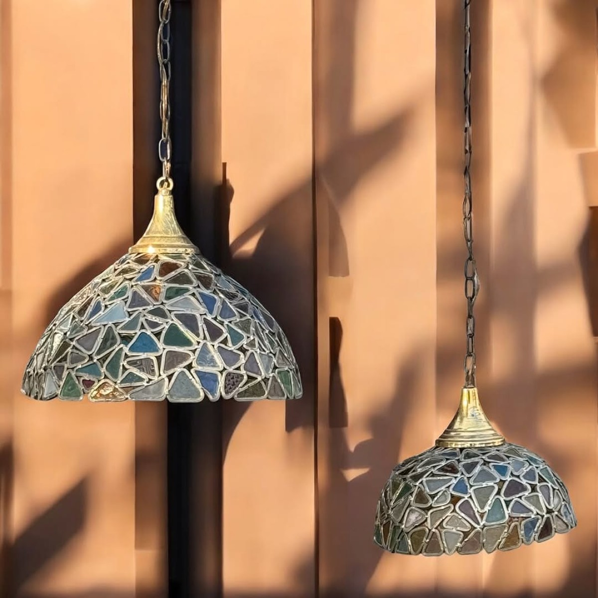 1970'ler Alman Üretimi Vitray Avize Çifti