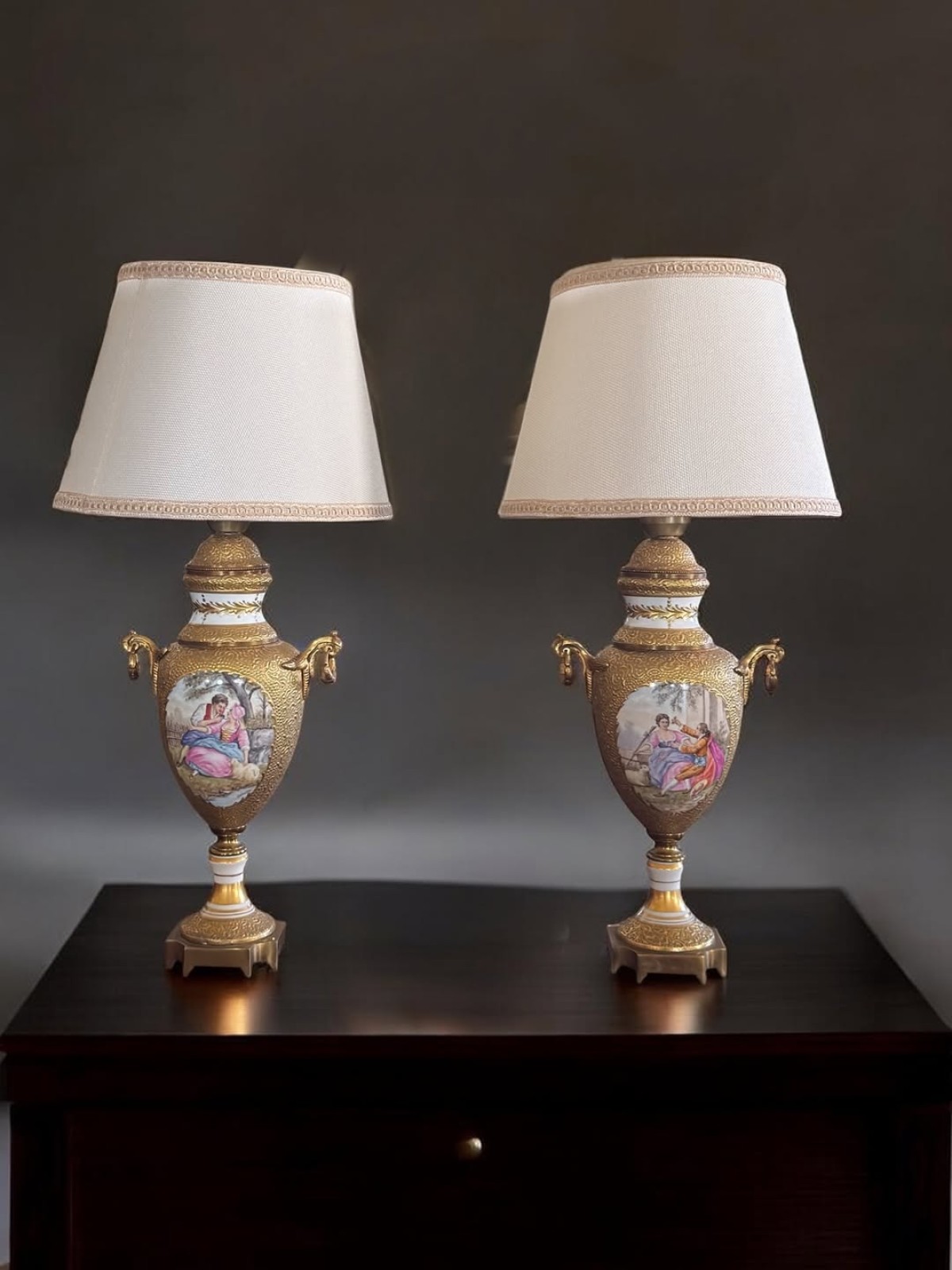 “Porcelaine de Vincennes” Fransız Abajur Çift