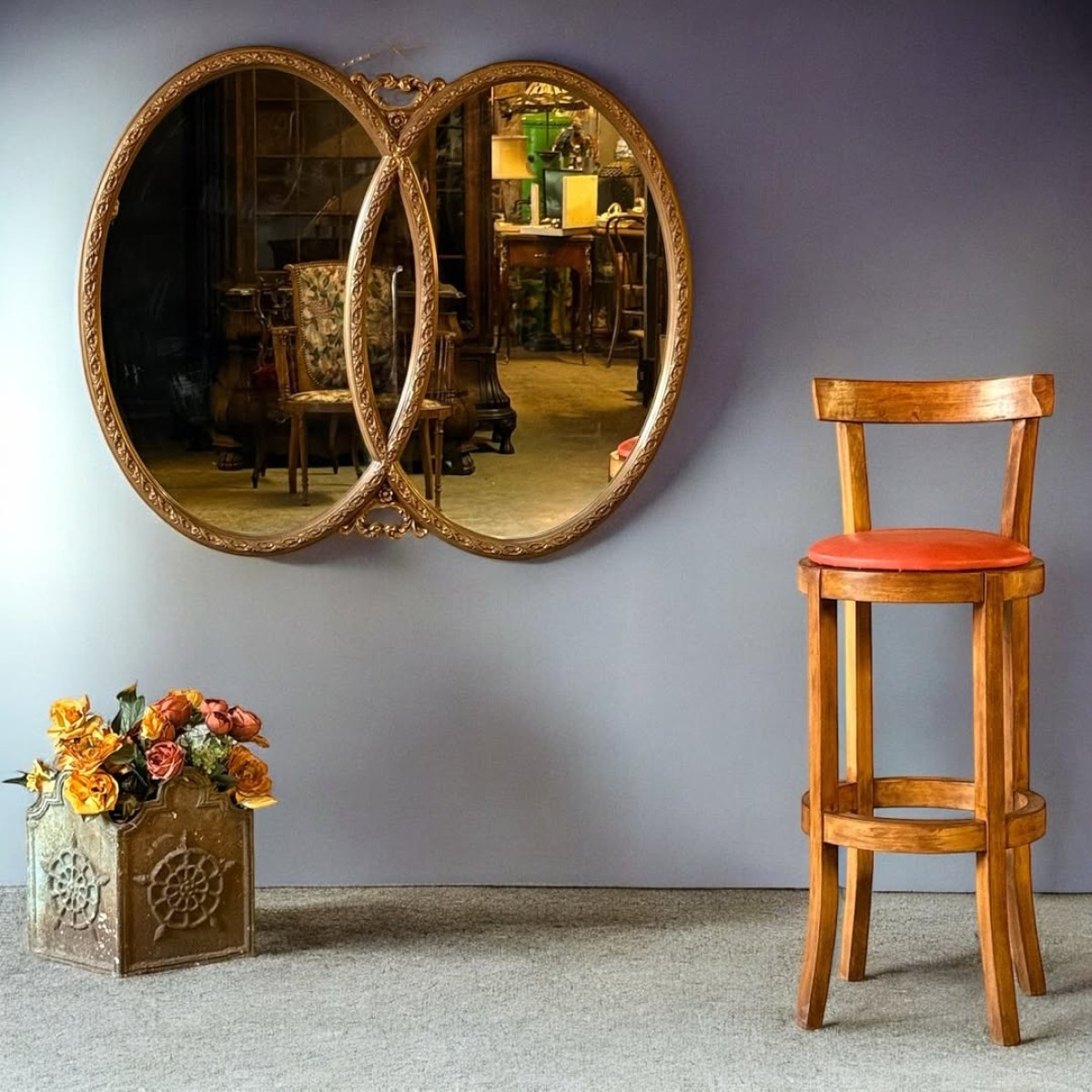 Venedik Tarzı Geçme Halkalı (Interlocking) Altın Varaklı Ayna