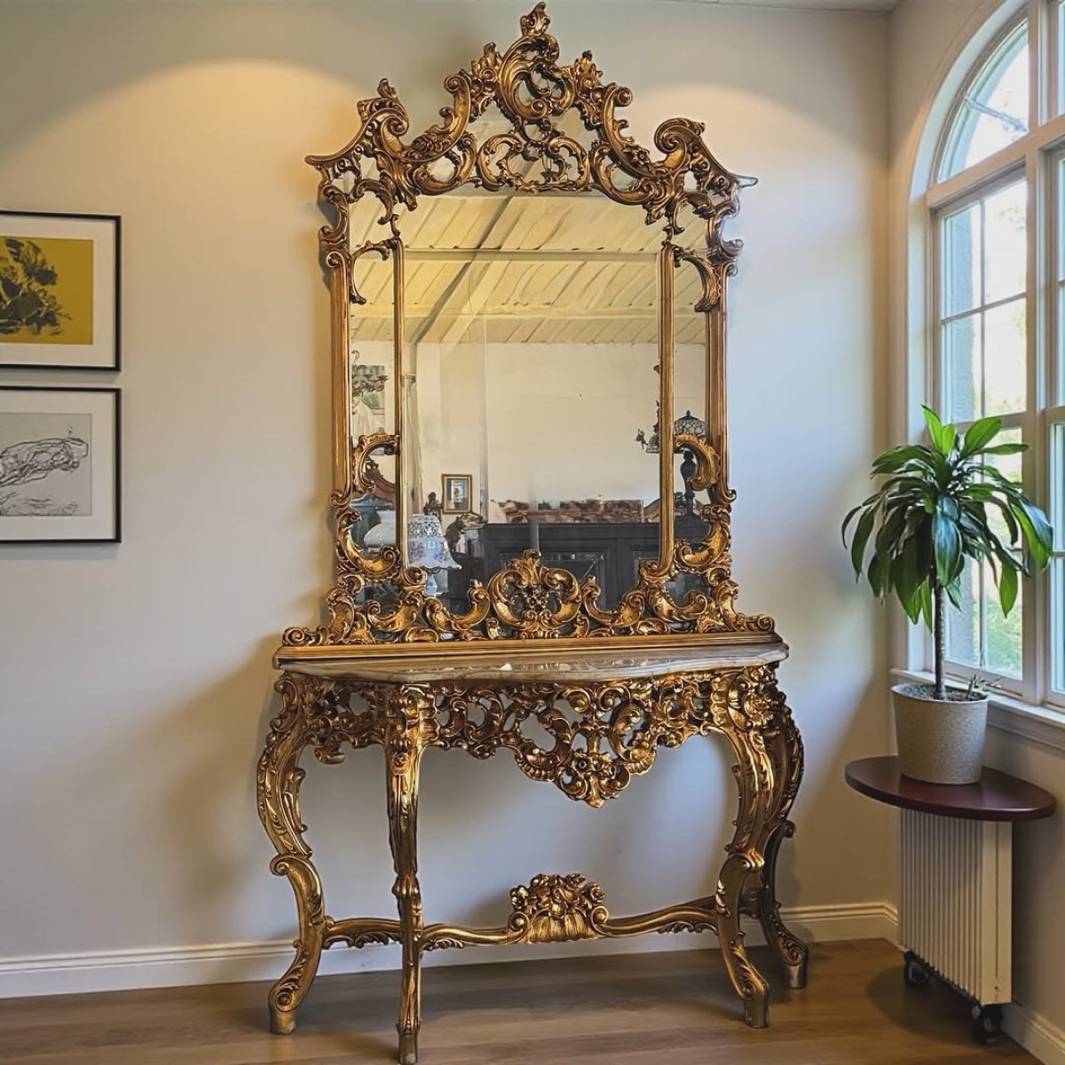 İtalyan El oyma süslemeli tırnak ayna.