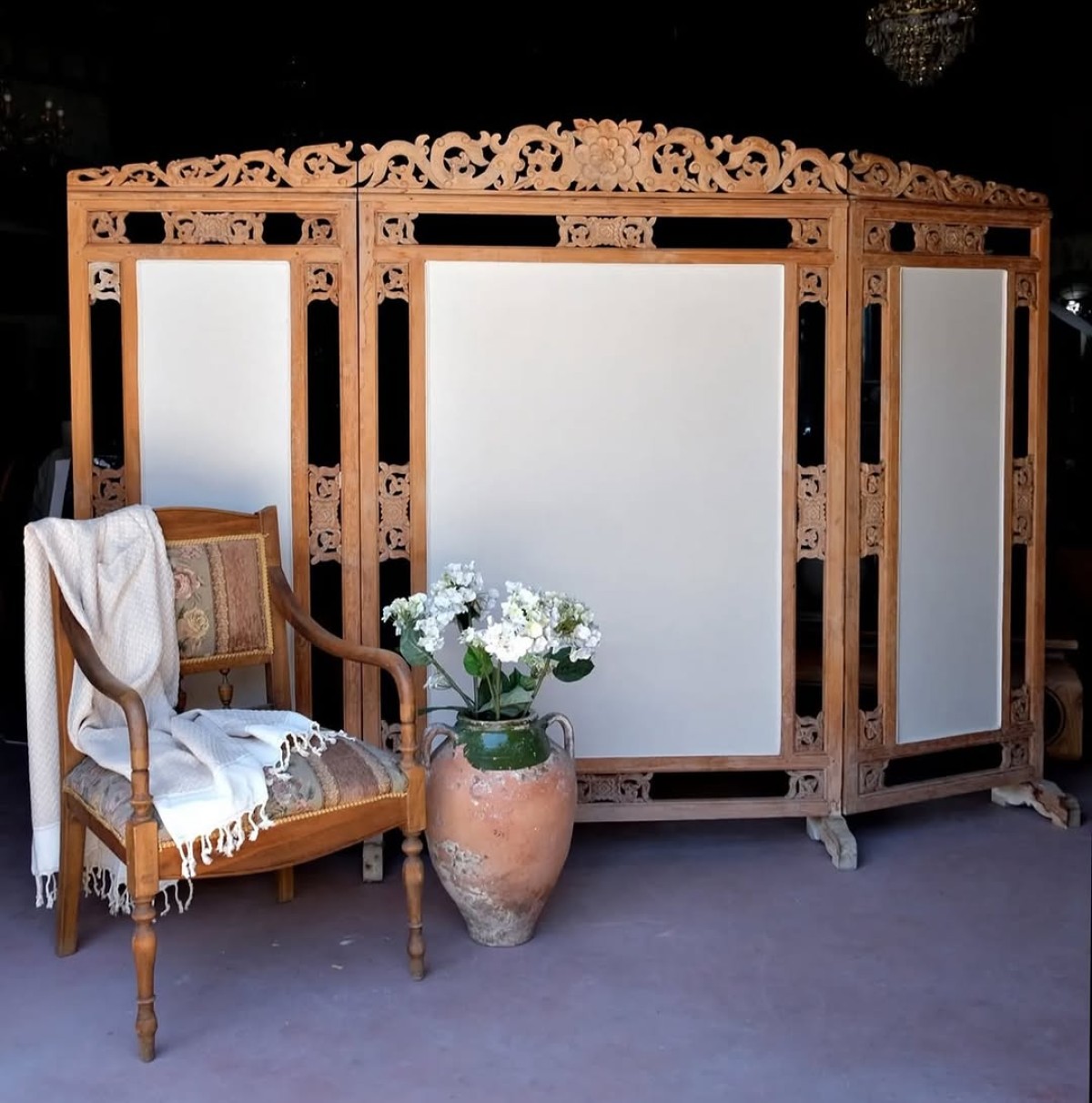 Masif Tik Ağacı El Oyması Uzak Doğu Paravan