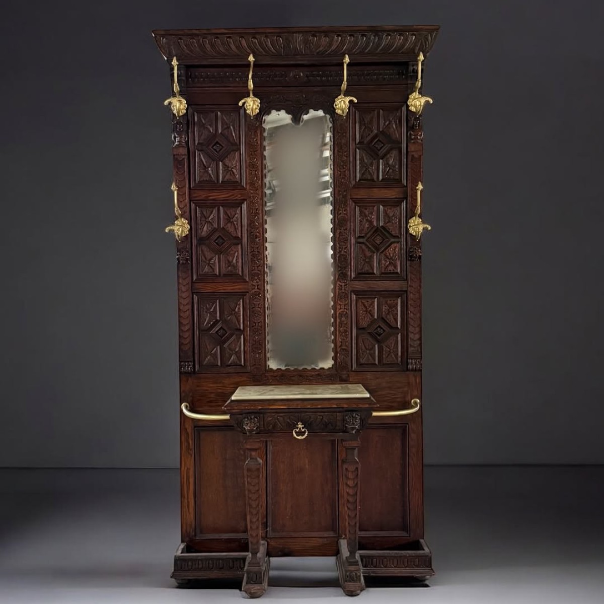 1800 Sonları İngiliz Victorian Masif Meşe Portmanto