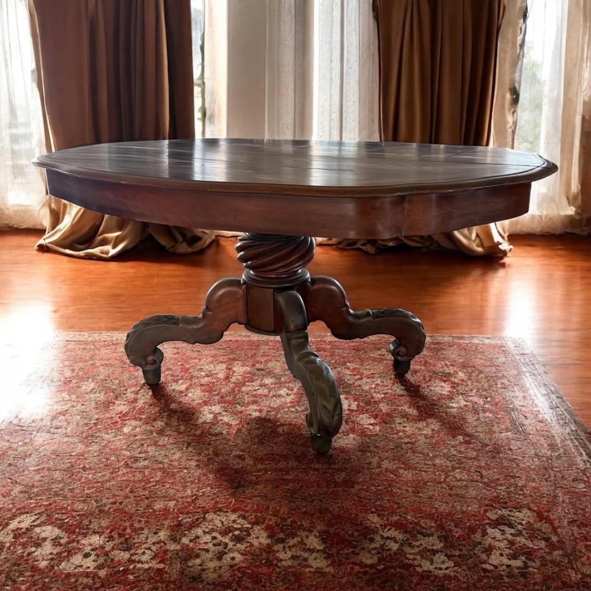 Fransız 19. Yüzyıl Sonu III. Napolyon Stili Masif Maun Yemek Masası