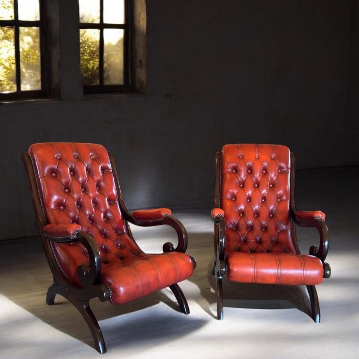 İngiliz Chesterfield Stil Deri Okuma Koltukları