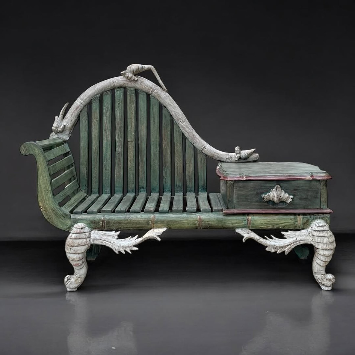 Fransız 20. Yüzyıl Sonu Heykelsi Oyma Bank ve Sandık