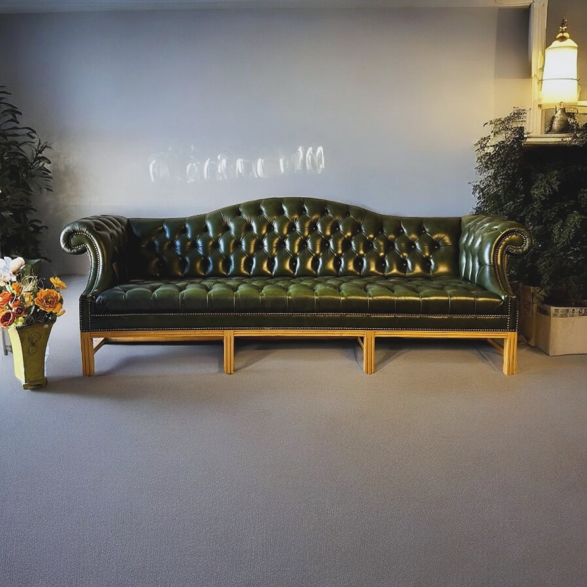 1980’ler İngiliz Chesterfield Yeşil Deri Koltuk