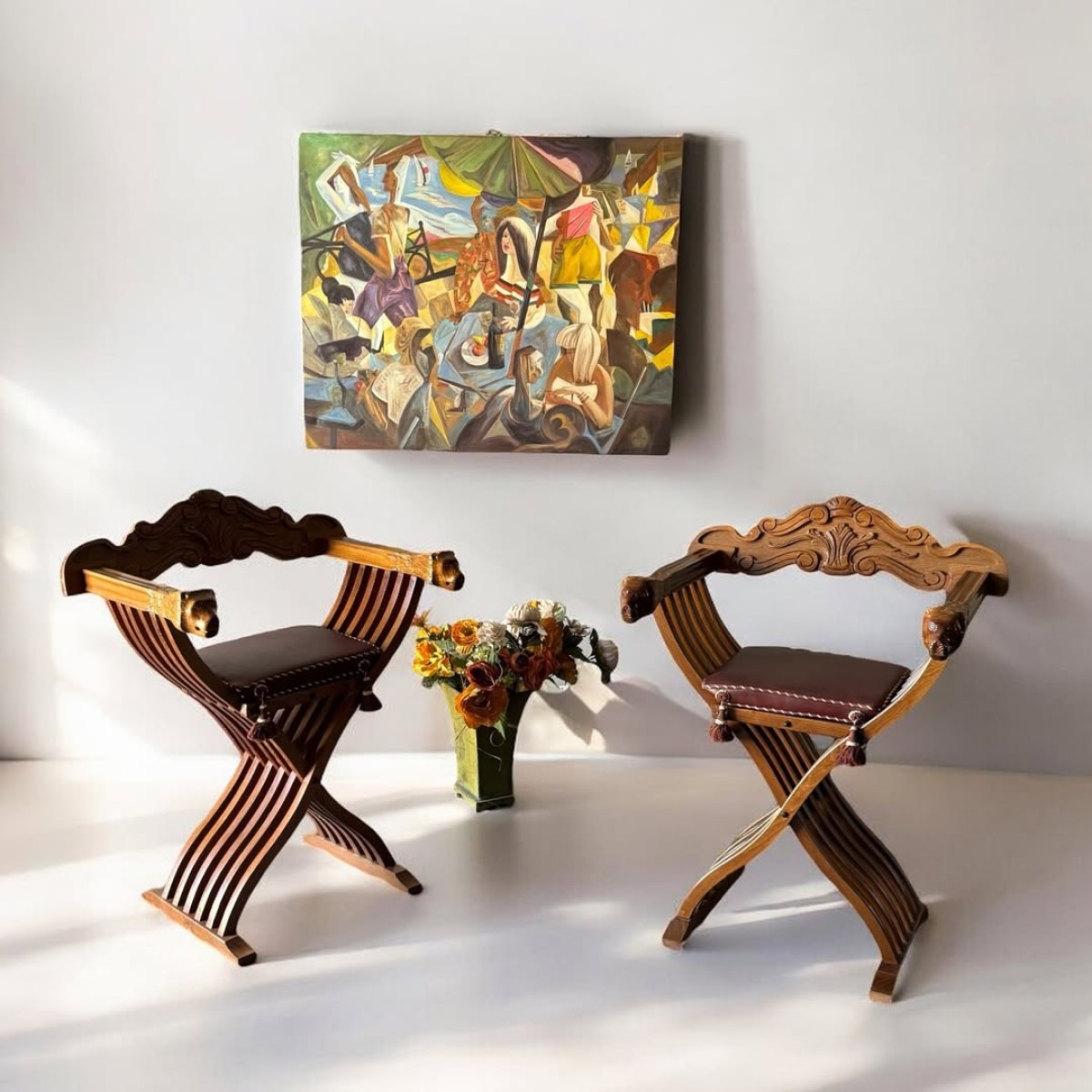 El Oyma Detaylı Katlanabilir Savonarola Tarzı Koltuklar